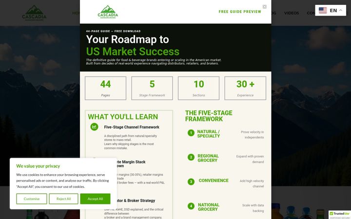 Screenshot of cascadiafoodbev.com