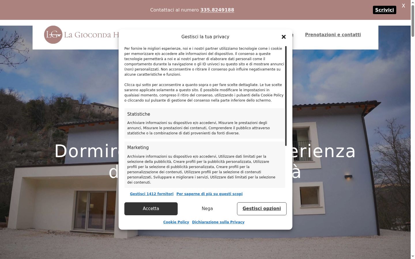 Screenshot del banner di consenso mostrato prima di qualsiasi interazione