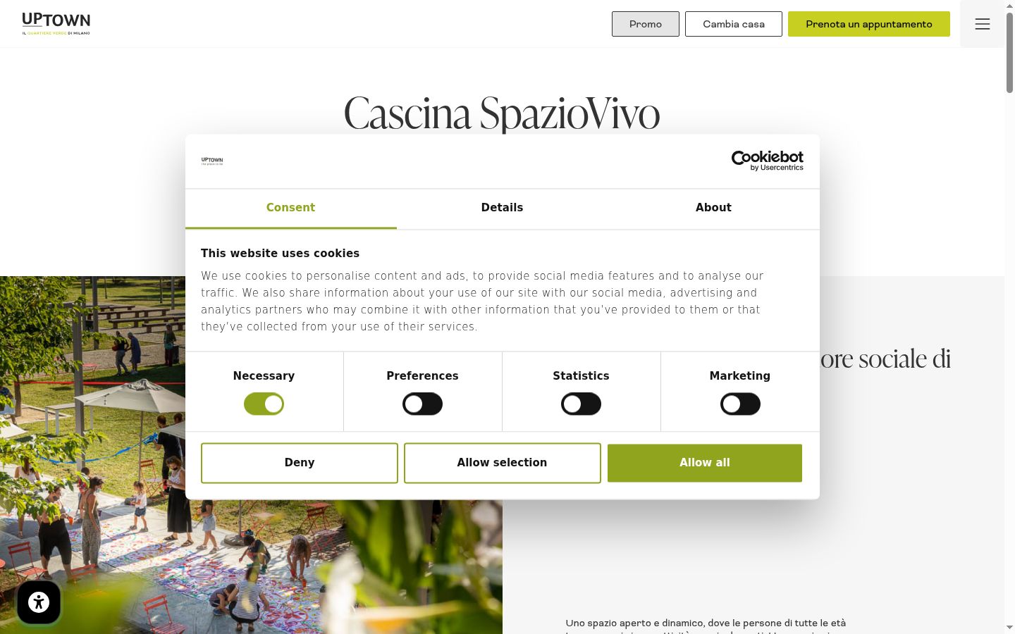 Screenshot del banner di consenso mostrato prima di qualsiasi interazione