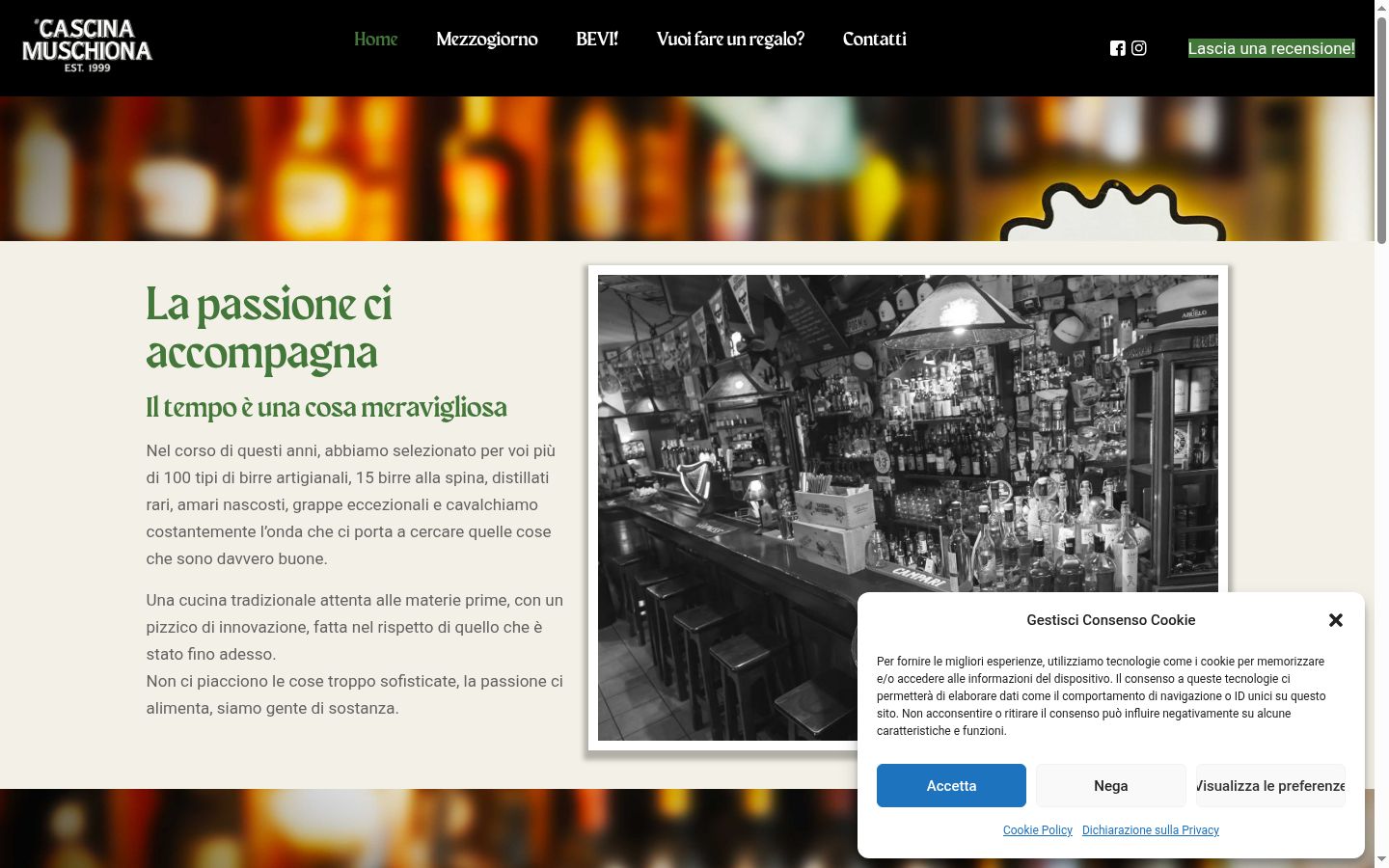 Screenshot del banner di consenso mostrato prima di qualsiasi interazione