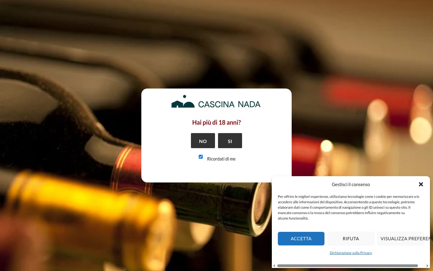 Screenshot del banner di consenso mostrato prima di qualsiasi interazione
