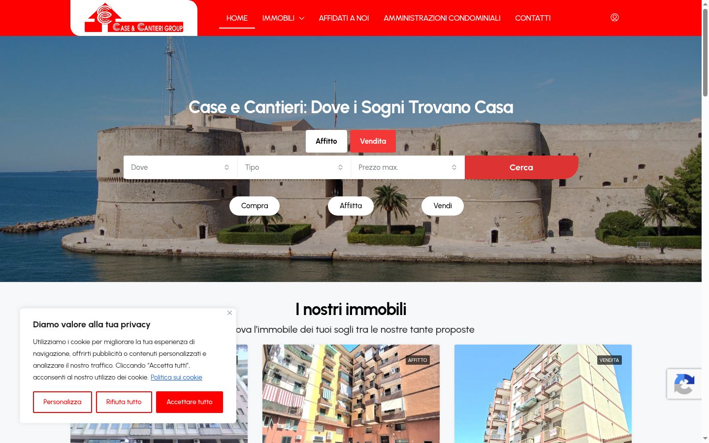Screenshot del banner di consenso mostrato prima di qualsiasi interazione