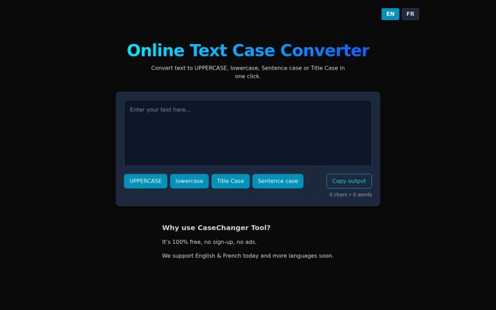 Screenshot of casechangertool.com
