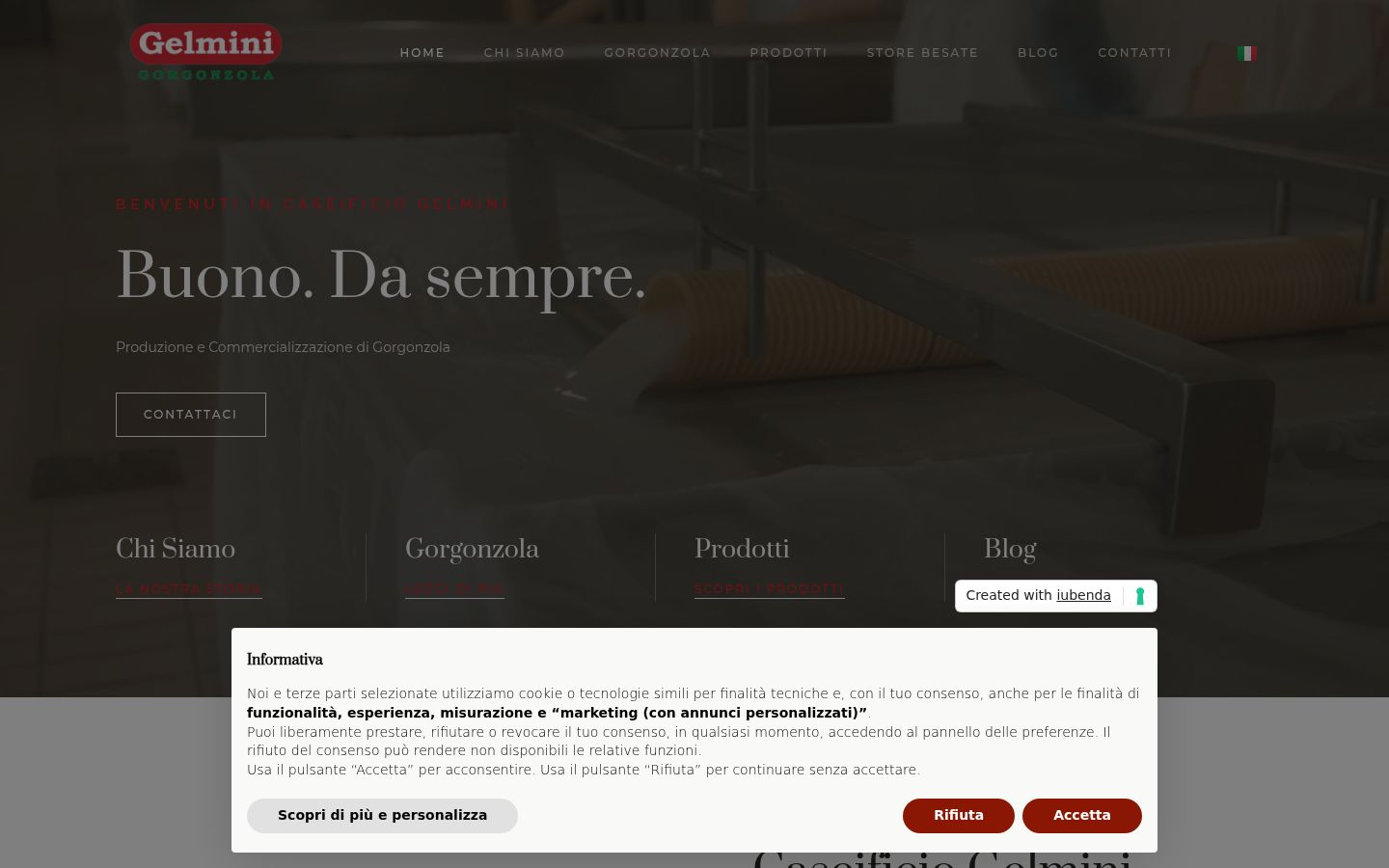 Screenshot del banner di consenso mostrato prima di qualsiasi interazione