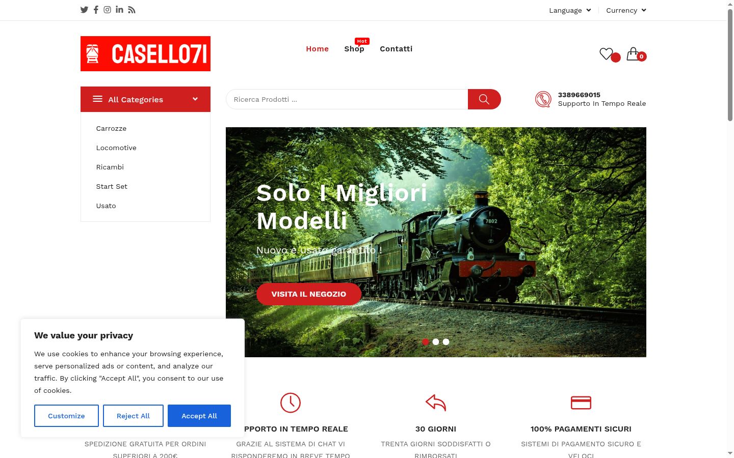 Screenshot del banner di consenso mostrato prima di qualsiasi interazione