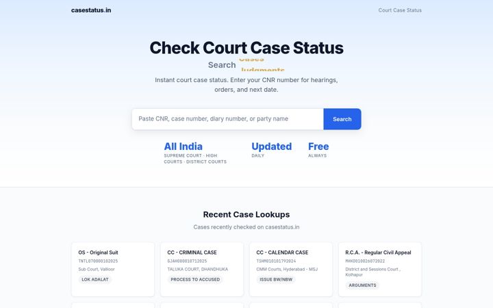 Screenshot of casestatus.in