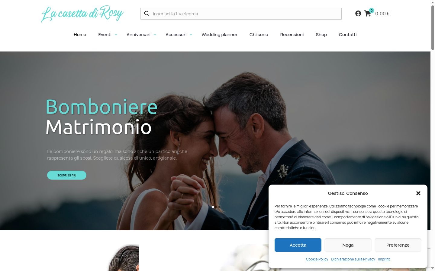 Screenshot del banner di consenso mostrato prima di qualsiasi interazione
