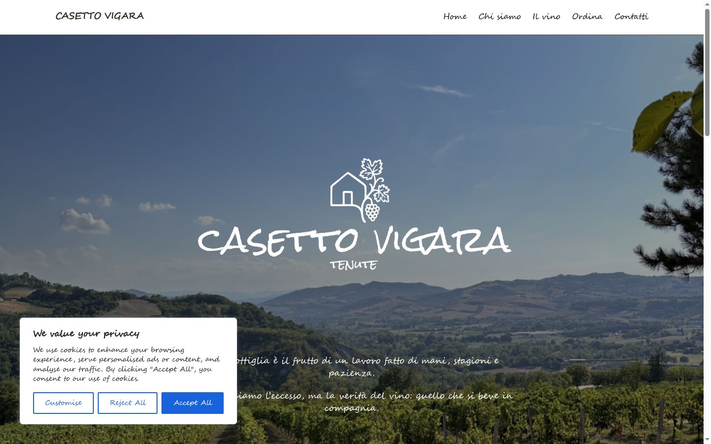 Screenshot del banner di consenso mostrato prima di qualsiasi interazione