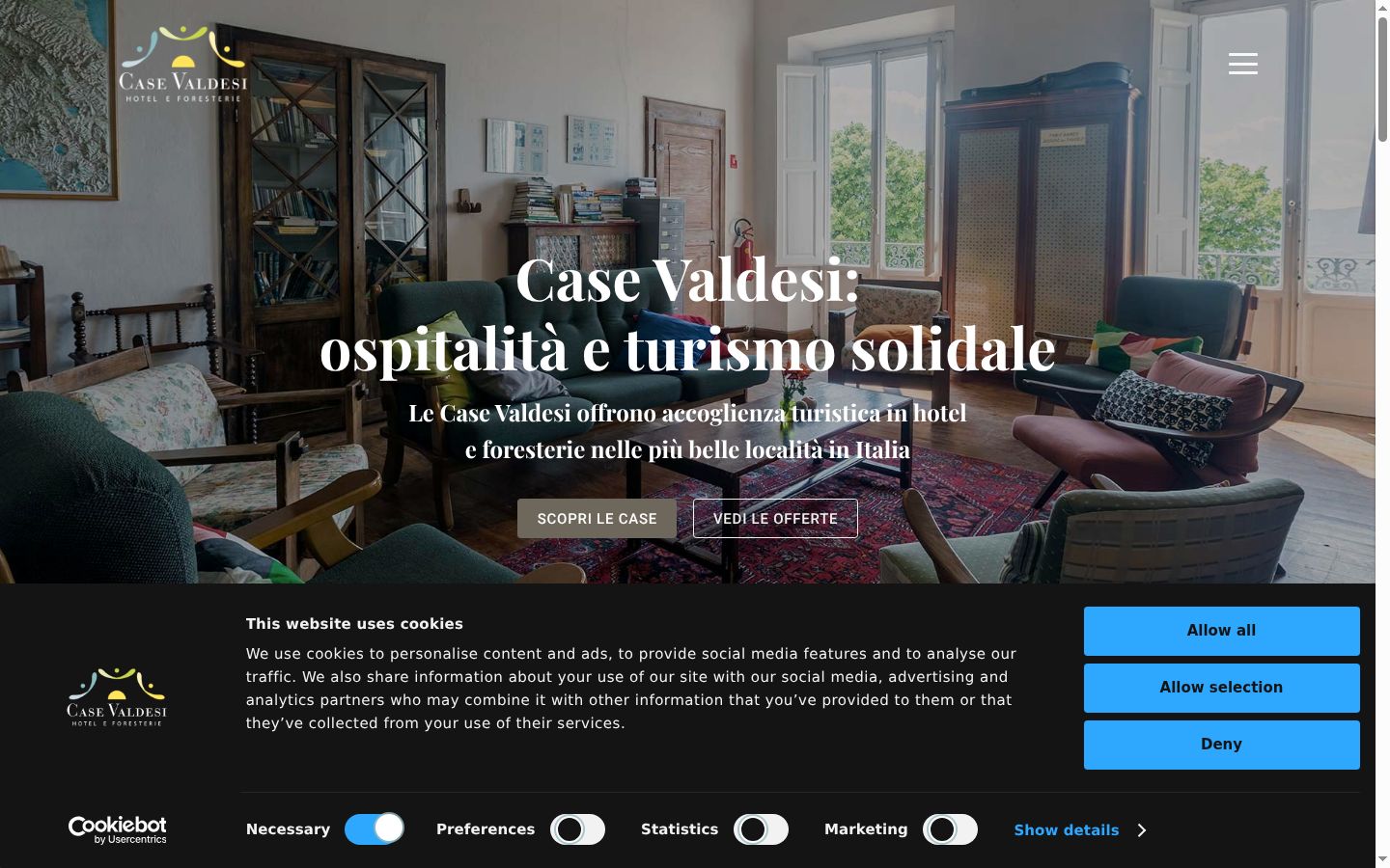 Screenshot del banner di consenso mostrato prima di qualsiasi interazione