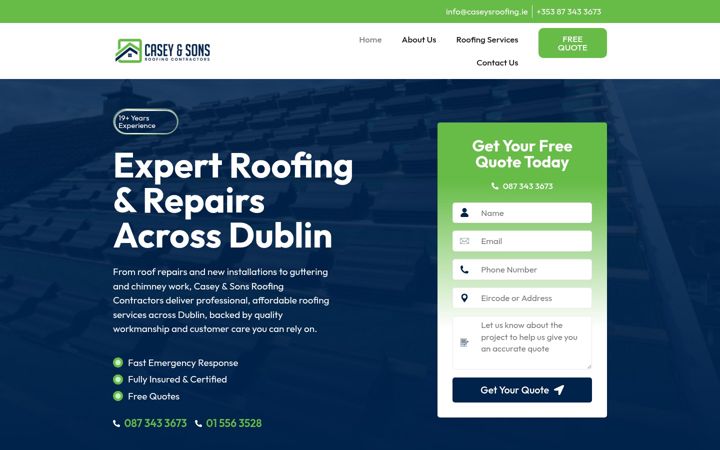 Screenshot of caseysroofing.ie