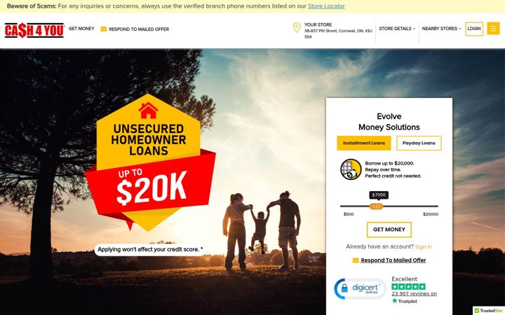 Screenshot of cash4you.ca