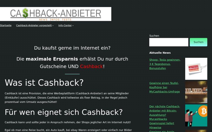 Screenshot of cashback-anbieter.com