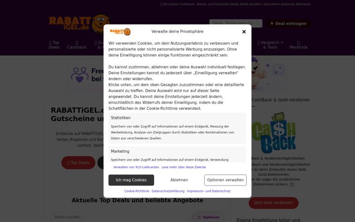 Screenshot of cashback-magazin.de