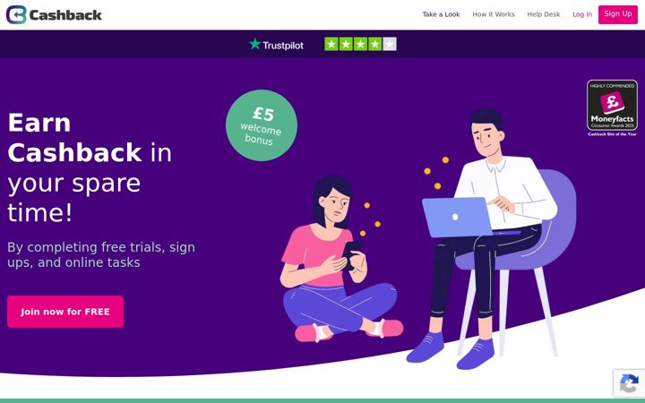 Screenshot ta' cashback.co.uk