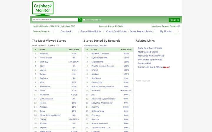 Screenshot of cashbackmonitor.com