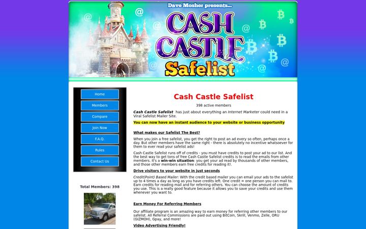 Screenshot of cashcastlesafelist.com