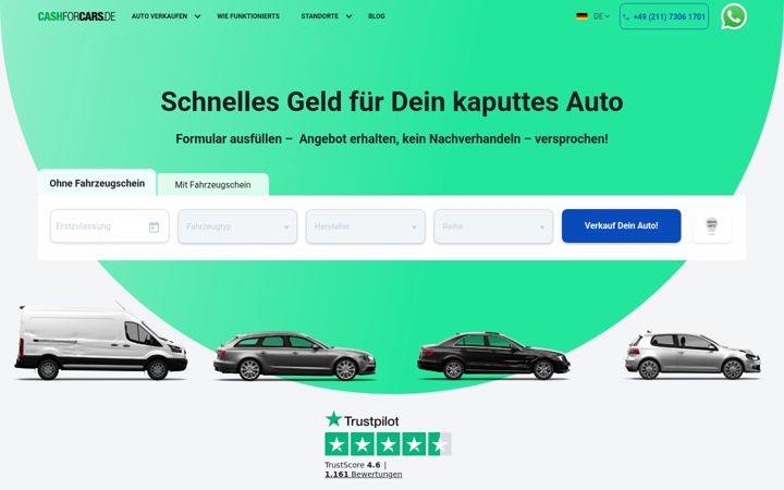 Screenshot of cashforcars.de