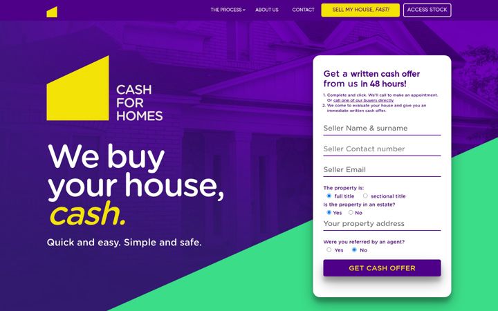 Snímek obrazovky cashforhomes.co.za