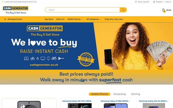 Screenshot ta' cashgenerator.co.uk