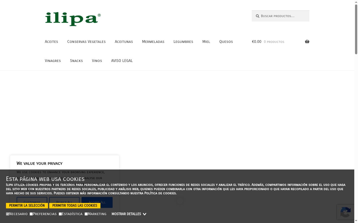 Captura de pantalla del banner de consentimiento mostrado antes de cualquier interacción