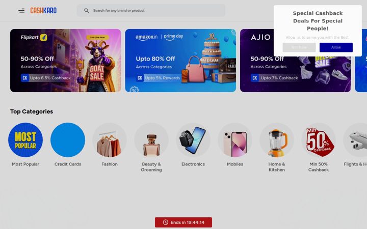 Screenshot of cashkaro.com