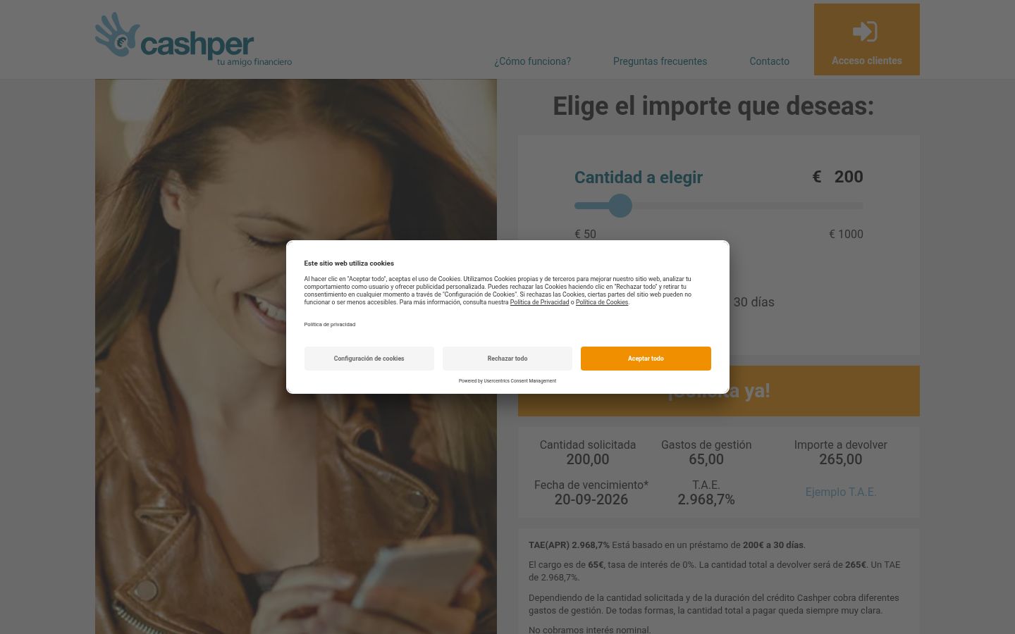 Captura de ecrã do banner de consentimento apresentado antes de qualquer interação