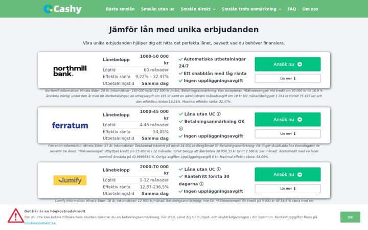 Screenshot of cashy.se