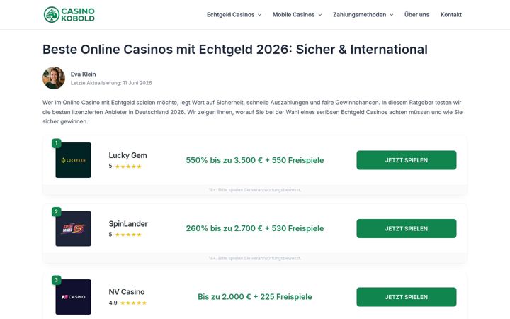 Screenshot of casino-kobold.de