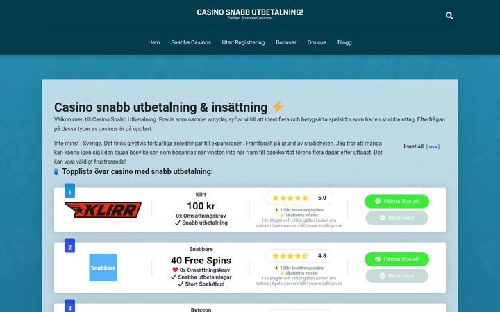Screenshot of casino-snabb-utbetalning.se