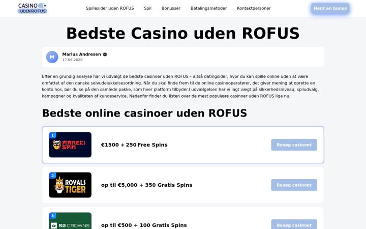 Screenshot of casino-uden-rofus.dk