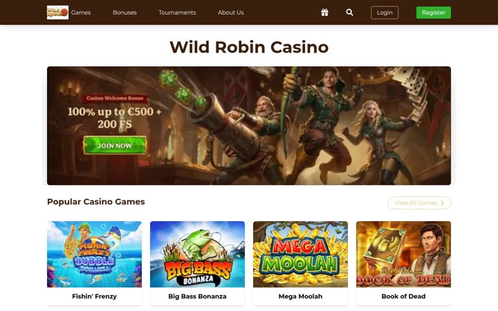 Captură de ecran a casino-wild-robin.co.uk