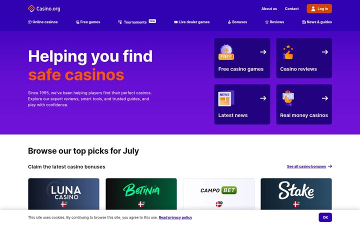 Kuvakaappaus sivustosta casino.org