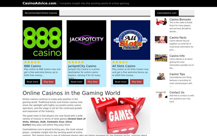 Screenshot of casinoadvise.com