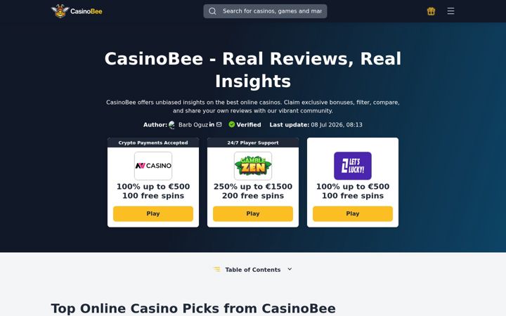 Screenshot of casinobee.com