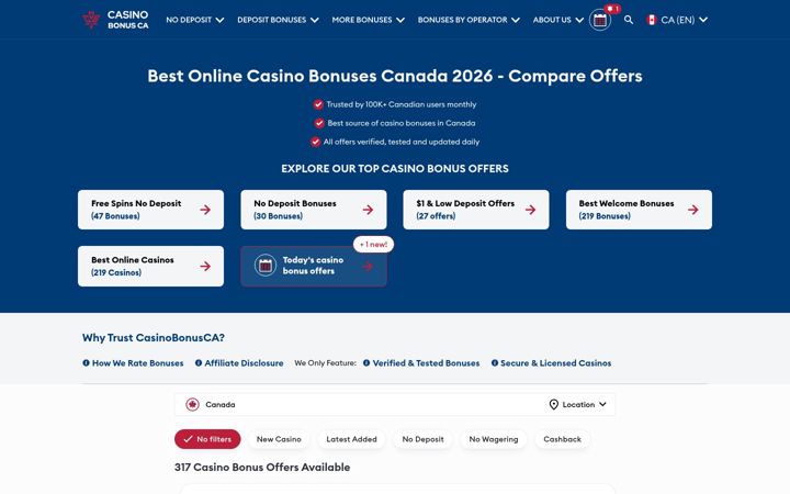 Screenshot of casinobonusca.com