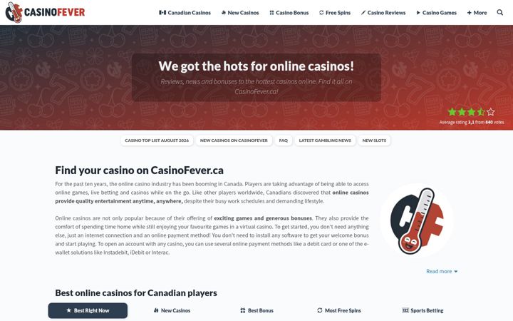 Screenshot of casinofever.ca