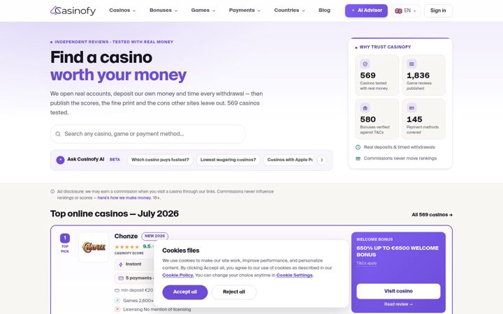 Screenshot of casinofy.com