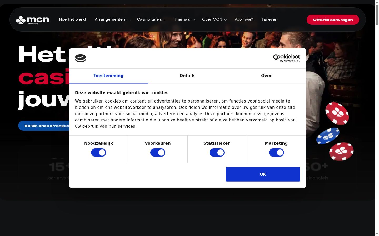 Capture d'écran de la bannière de consentement affichée avant toute interaction
