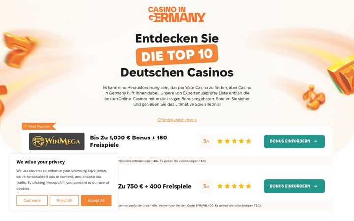 Screenshot of casinoingermany.com