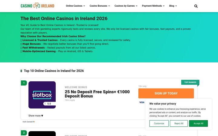 Screenshot of casinoireland.ie