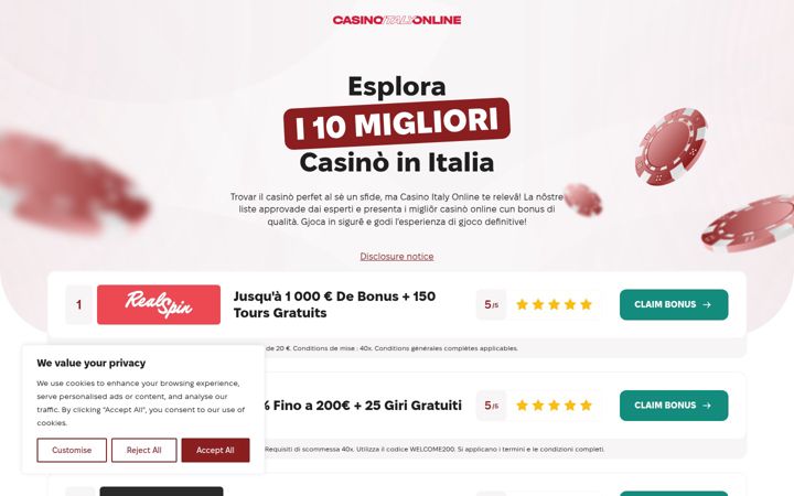 Screenshot of casinoitalyonline.com