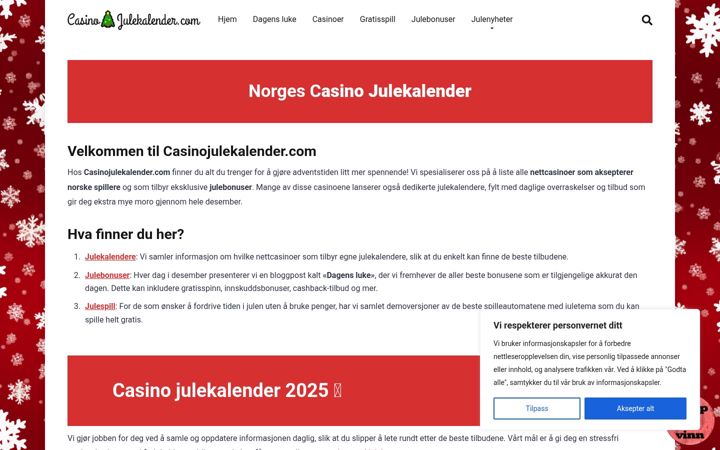Screenshot of casinojulekalender.com