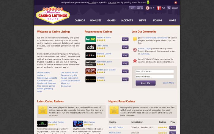 Screenshot of casinolistings.com