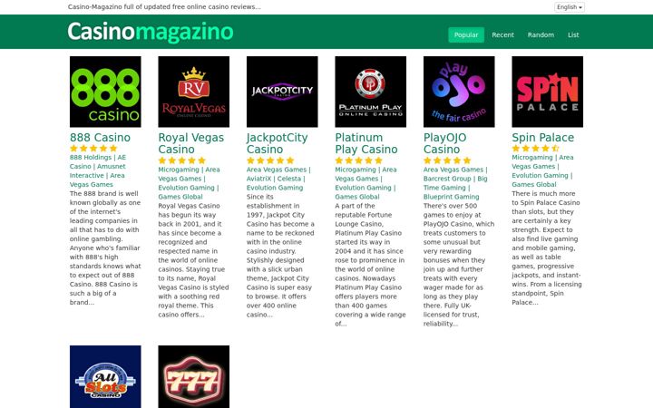 Screenshot of casinomagazino.com