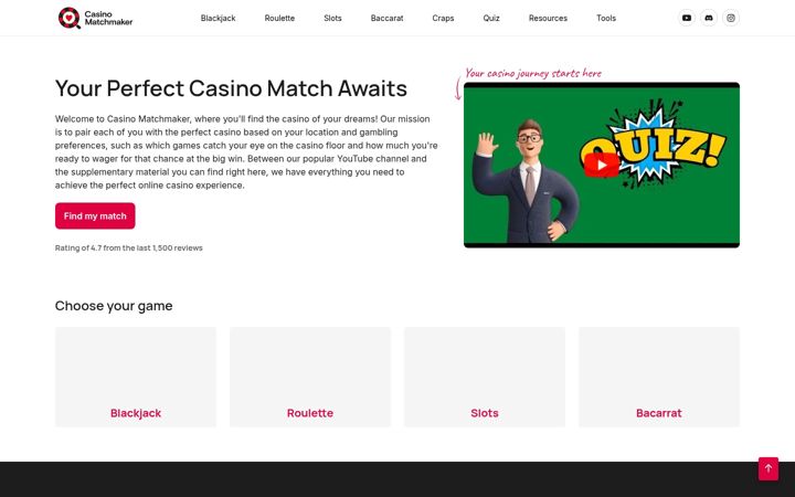 Screenshot of casinomatchmaker.co.uk