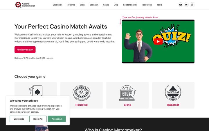 Screenshot of casinomatchmaker.com