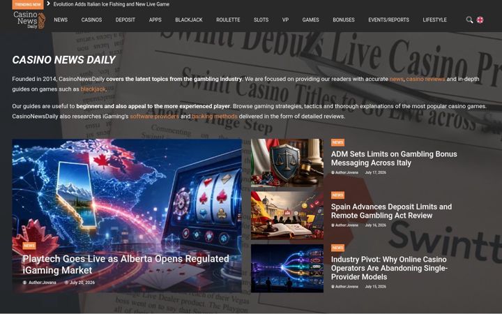 Screenshot of casinonewsdaily.com