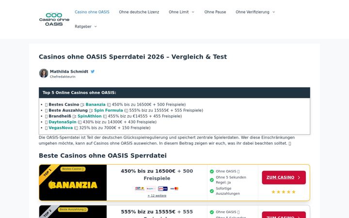 Captura de ecrã de casinoohneoasis.com
