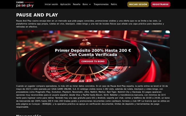 Zrzut ekranu casinopauseandplay.com.es