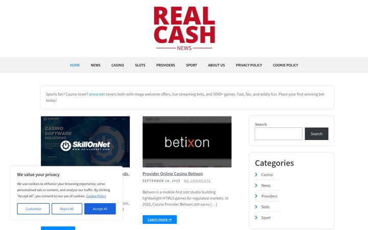 Screenshot of casinorealcashonline.com